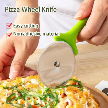 Нож за рязане на кръгло колело за пица, неръждаема стомана с капак, ролка, нож за нарязване на тесто, сладкарски изделия, кухненски аксесоари за печене, инструменти