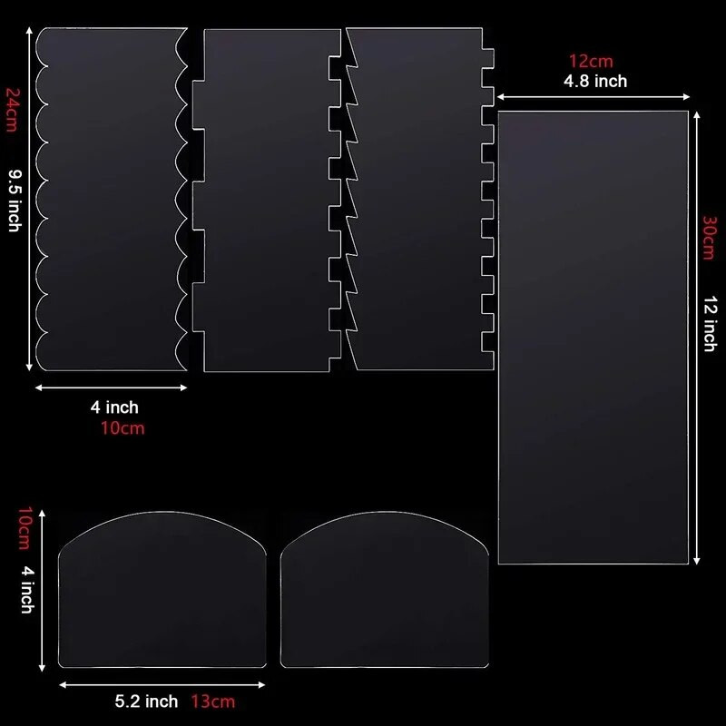 6Pc/Set Prozirna akrilna strugalica za kolače s maslacem za glazuru Set strugalica za torte Lopatica za pečenje Alat za fondan za kolače Pribor