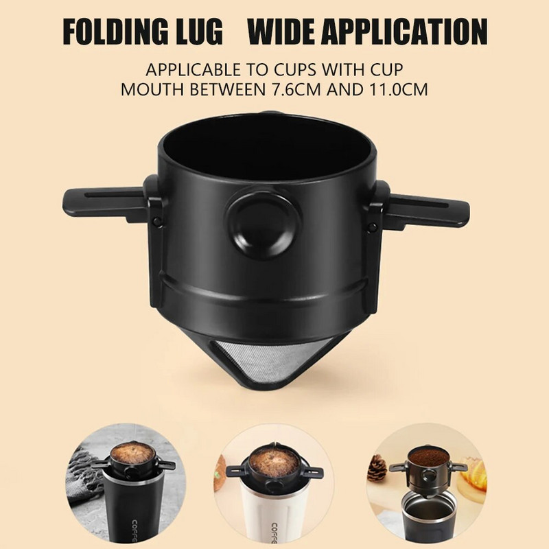 Nerūdijančio plieno, lengvai valomas daugkartinio naudojimo kavos piltuvas, nešiojamas išskirtinis sulankstomas kavos filtras be popieriaus pilamas ant laikiklio