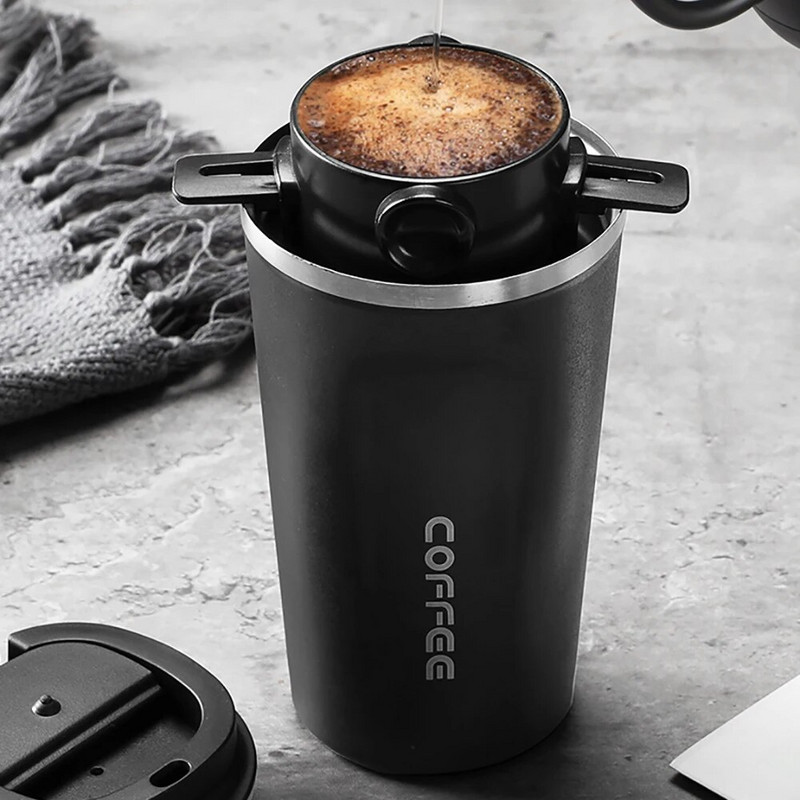 Nerūdijančio plieno, lengvai valomas daugkartinio naudojimo kavos piltuvas, nešiojamas išskirtinis sulankstomas kavos filtras be popieriaus pilamas ant laikiklio
