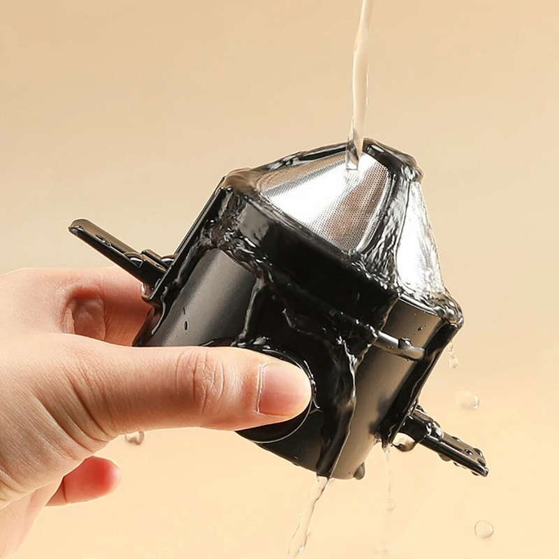 Nerūdijančio plieno, lengvai valomas daugkartinio naudojimo kavos piltuvas, nešiojamas išskirtinis sulankstomas kavos filtras be popieriaus pilamas ant laikiklio