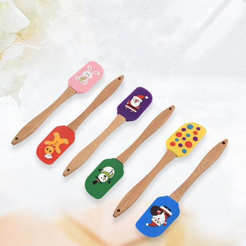 Drvena drška Silikonska lopatica za kolače Kuhinjska strugalica za kremu, tijesto, mikser, neljepljivi mikser za maslac, božićni pribor za pečenje