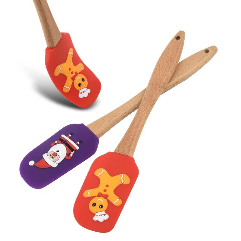 Drvena drška Silikonska lopatica za kolače Kuhinjska strugalica za kremu, tijesto, mikser, neljepljivi mikser za maslac, božićni pribor za pečenje