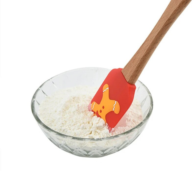 Drvena drška Silikonska lopatica za kolače Kuhinjska strugalica za kremu, tijesto, mikser, neljepljivi mikser za maslac, božićni pribor za pečenje