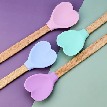 Силиконови сладкарски шпатули във формата на сърце с дървена дръжка Лъжица за бисквитки Аксесоари за печене Кухненски инструменти Аксесоари Прибори