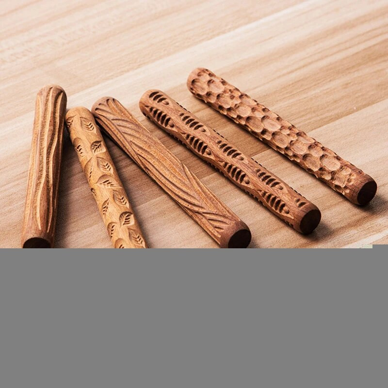 Drvena tekstura blatom prešani valjak Uzorak valjak šipka Reljefna polimerska glina Oklagija Keramička keramika Umjetnička reljefna oklagija