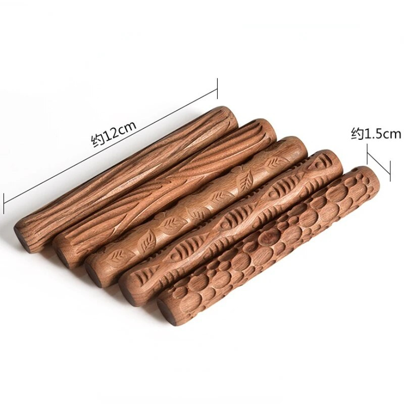 Drvena tekstura blatom prešani valjak Uzorak valjak šipka Reljefna polimerska glina Oklagija Keramička keramika Umjetnička reljefna oklagija