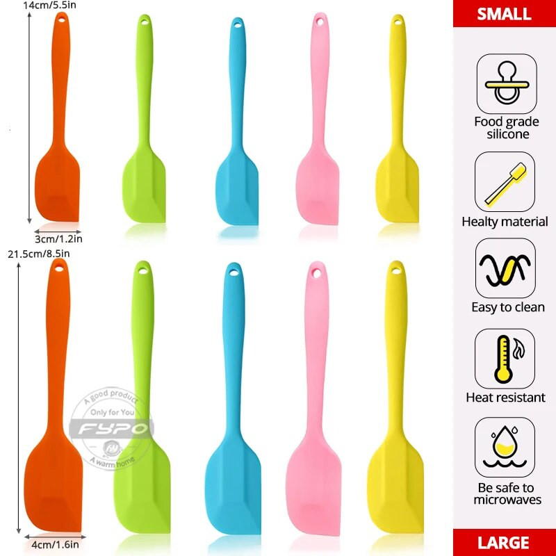 Silikoninės mentelės, kelių spalvų karščiui atspari guminė mentelė, nepridegantys maišymo šaukštai su nerūdijančio plieno šerdies kepimo įrankiu