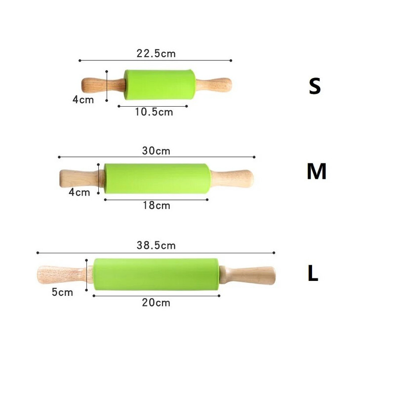 Neprianjajući silikonski valjak s drvenom drškom Valjak za brašno za tijesto za kolače Kuhinjski alat za kuhanje i pečenje