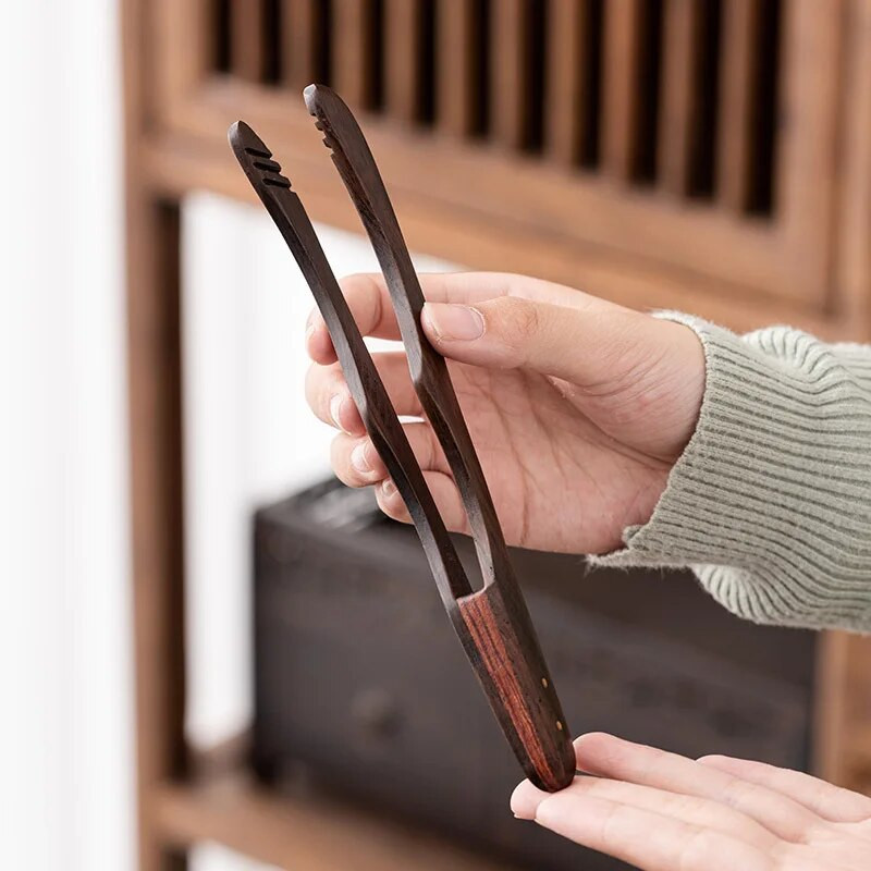 Kineska kopča za čaj od punog drveta od ebanovine Čisti bakar Stezaljka za čaj Vintage držač za šalice Stezaljka za pranje šalica Dodaci za čajnu ceremoniju