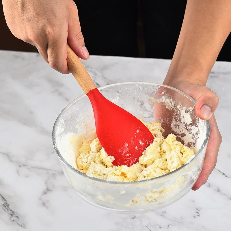 Ilgos medinės rankenos fondant torto mentelė silikoninė kreminė sviestinė kepimo grandiklis virtuvės sausainių konditerijos maišytuvai tešlos miltų maišytuvas