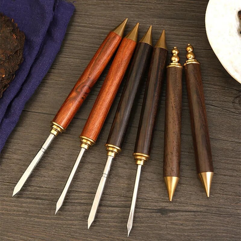 Kriaušės juodmedžio medžio rankenos profesionalus įrankis nerūdijančio plieno kūgio adatų arbata Puerh plytų arbatos adata arbatos peilis