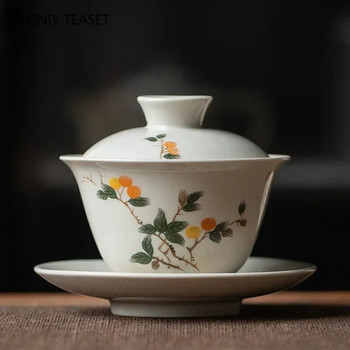 170 мл китайска ръчно изработена керамична чаша за чай Gaiwan Ръчно рисувани цветя Чаена супница Пътна купа за чай Порцеланов сервиз за чай Аксесоари