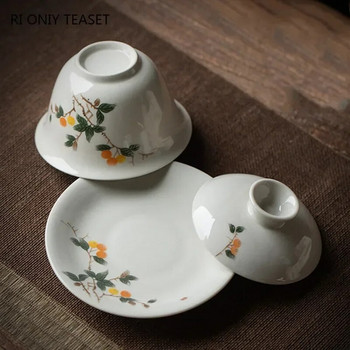 170 мл китайска ръчно изработена керамична чаша за чай Gaiwan Ръчно рисувани цветя Чаена супница Пътна купа за чай Порцеланов сервиз за чай Аксесоари