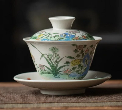 170 ml-es kínai kézzel készített kerámia Gaiwan teáscsésze kézzel festett virágok Tea Tureen utazási teástál porcelán teáskészlet tartozékok
