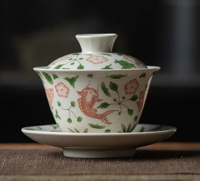 170 ml-es kínai kézzel készített kerámia Gaiwan teáscsésze kézzel festett virágok Tea Tureen utazási teástál porcelán teáskészlet tartozékok
