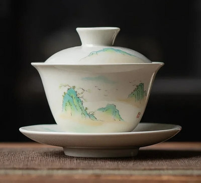 170 ml-es kínai kézzel készített kerámia Gaiwan teáscsésze kézzel festett virágok Tea Tureen utazási teástál porcelán teáskészlet tartozékok