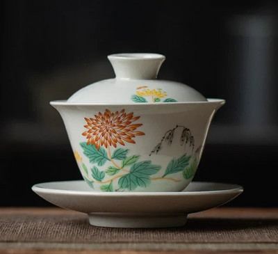 170 ml-es kínai kézzel készített kerámia Gaiwan teáscsésze kézzel festett virágok Tea Tureen utazási teástál porcelán teáskészlet tartozékok
