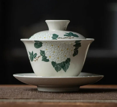 170 ml-es kínai kézzel készített kerámia Gaiwan teáscsésze kézzel festett virágok Tea Tureen utazási teástál porcelán teáskészlet tartozékok