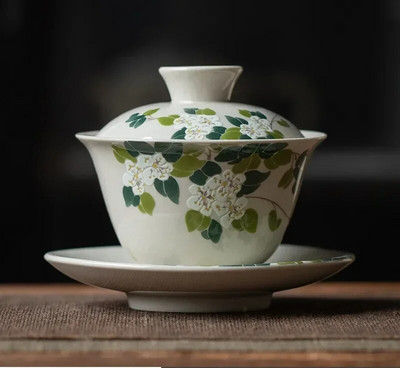 170 ml-es kínai kézzel készített kerámia Gaiwan teáscsésze kézzel festett virágok Tea Tureen utazási teástál porcelán teáskészlet tartozékok
