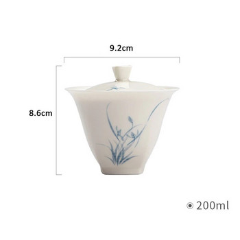 Порцеланова ръчно рисувана купа с капак на орхидея Gaiwan Бяла и синя керамична купа за приготвяне на чай Китайски стил Проста чаша за чай