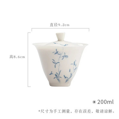 Porcelán kézzel festett orchidea Gaiwan fedőtál fehér és kék kerámia teafőző tál kínai stílusú egyszerű teáscsésze