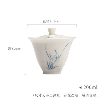 Porcelán kézzel festett orchidea Gaiwan fedőtál fehér és kék kerámia teafőző tál kínai stílusú egyszerű teáscsésze
