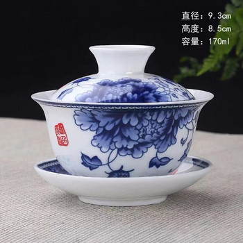 140 мл Голям китайски традиционен комплект чай GaiWan Сервизи от костен Китай Чай Dehua Gaiwan Комплект порцеланова тенджера за чай за пътуване и лесен чайник