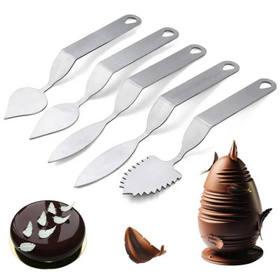 Листа от шоколадови пера Шпатула Нож Скрепер от неръждаема стомана за торта Инструмент за моделиране на шоколад Ръчно изработени консумативи за печене