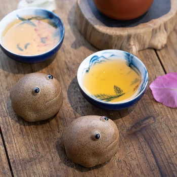 Комплект за чай Lucky Frog Tea Pet Zen, груба керамика, Jin Chan, ръчно изработено китайско животно, сладко, модерен стил, домашен декор, 5 см