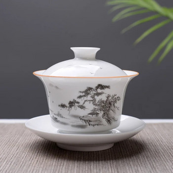 Висококачествен бял костен порцеланов сервиз за чай Gaiwan, керамичен сервиз за чай за пътуване, бял сервиз за чай Kung fu, чаша Gaiwan от китайски порцелан