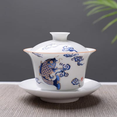 Kiváló minőségű fehér csontporcelán Gaiwan teáskészlet, utazási kerámia teáskészlet, fehér Kung fu teáskészlet, kínai porcelán Gaiwan csésze