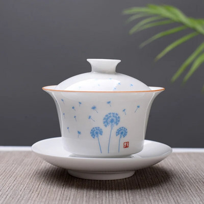 Visokokvalitetni Gaiwan set za čaj od bijelog koštanog porculana, Putni keramički set za čaj, Bijeli kung fu set za čaj, Gaiwan šalica od kineskog porculana