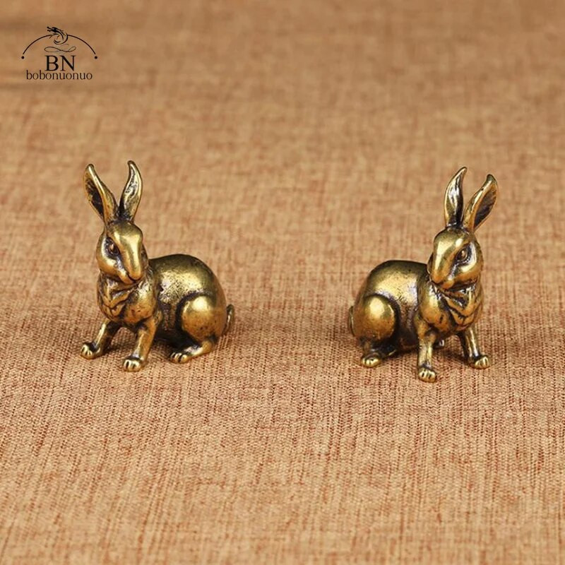 Antikni bakreni zodijački ukrasi slatki kip zeca 1 par Vintage puna mesingana minijaturna figurica životinje Čaj Dekoracija za stol za kućne ljubimce