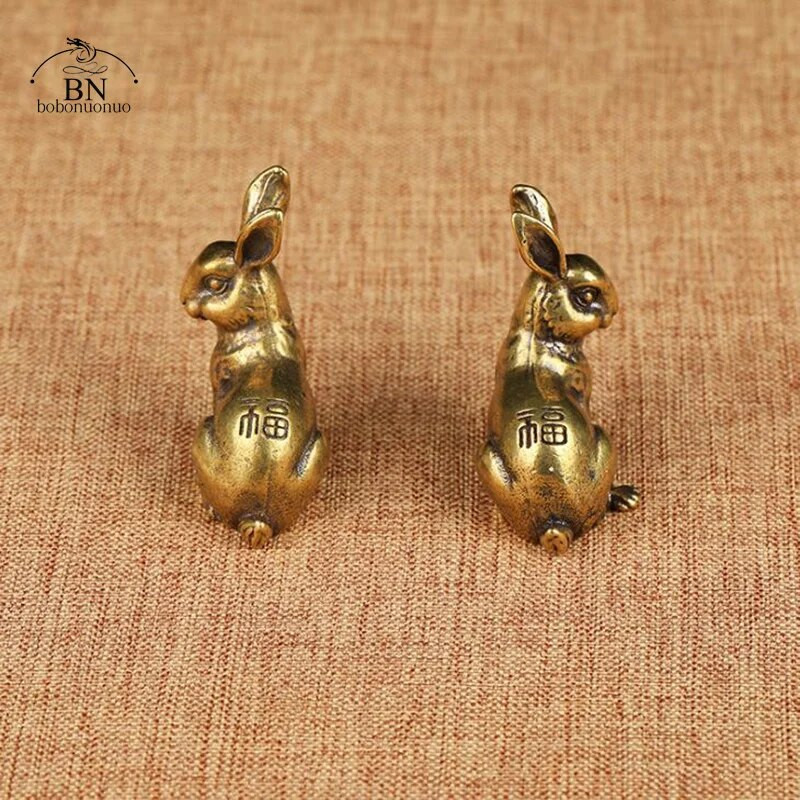 Antikni bakreni zodijački ukrasi slatki kip zeca 1 par Vintage puna mesingana minijaturna figurica životinje Čaj Dekoracija za stol za kućne ljubimce