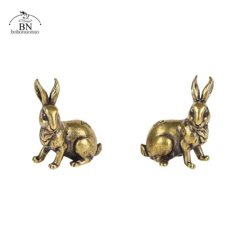 Antikni bakreni zodijački ukrasi slatki kip zeca 1 par Vintage puna mesingana minijaturna figurica životinje Čaj Dekoracija za stol za kućne ljubimce