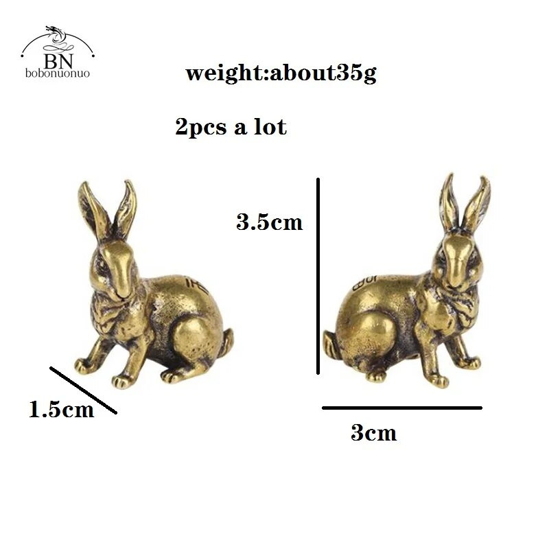 Antikni bakreni zodijački ukrasi slatki kip zeca 1 par Vintage puna mesingana minijaturna figurica životinje Čaj Dekoracija za stol za kućne ljubimce