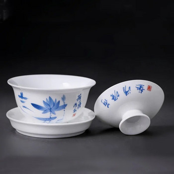 Κεραμικό Gaiwan Κινεζικό Teaware Sancai Tea Bowl Tureen Blue and White Porcelanin cups Lotus Cup and Saucer Set 3,5\