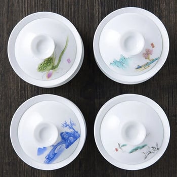 Ръчно нарисуван бял Китай Gaiwan Райска ябълка Порцеланова супница Jingdezhen Gaiwan Чаен комплект Чаи за китайски чай Chawanmushi Купа с капак