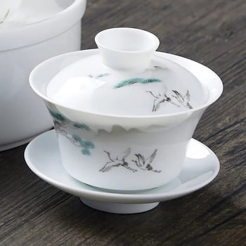 Ръчно нарисуван бял Китай Gaiwan Райска ябълка Порцеланова супница Jingdezhen Gaiwan Чаен комплект Чаи за китайски чай Chawanmushi Купа с капак