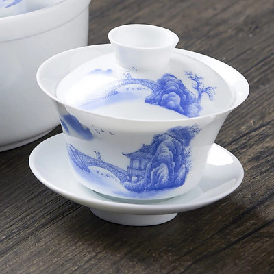 Ručno nacrtana bijela kineska gaiwan persimmon porculanska juha Jingdezhen Gaiwan set za čaj Kineske šalice za čaj Chawanmushi zdjela s poklopcem