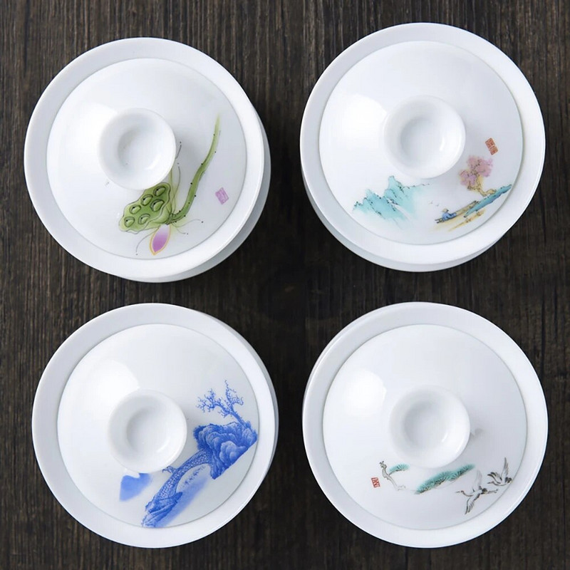 Ručno nacrtana bijela kineska gaiwan persimmon porculanska juha Jingdezhen Gaiwan set za čaj Kineske šalice za čaj Chawanmushi zdjela s poklopcem