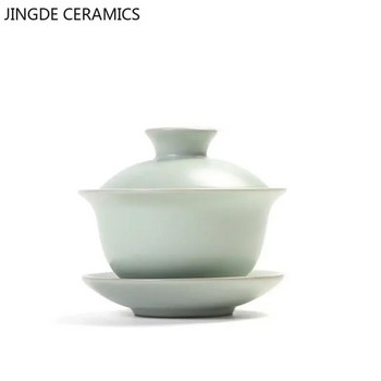 Пещ в китайски стил Ru Kiln Sancai Gaiwan Ice Crack Glaze Керамична чаша за чай Персонализирана купа за чай Порцеланова чаша с капак Чаша за чай