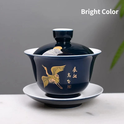 Bijela keramička zdjela za čaj, šalice za puer čaj s tanjurićem i poklopcem, kinesko posuđe za čaj, Sancai Gaiwan, kineska porculanska čaša Chawan Tureen