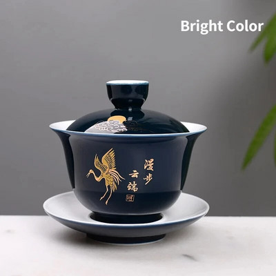 Bijela keramička zdjela za čaj, šalice za puer čaj s tanjurićem i poklopcem, kinesko posuđe za čaj, Sancai Gaiwan, kineska porculanska čaša Chawan Tureen