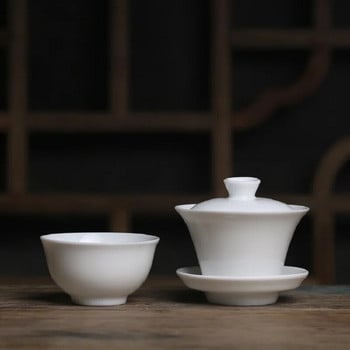 Мини 50 ml Gaiwan за чай Плътен бял порцеланов супник с капак Чаен сервиз за пътуване Kung Fu Чаен комплект Китайска чаша Малки купички Chawan