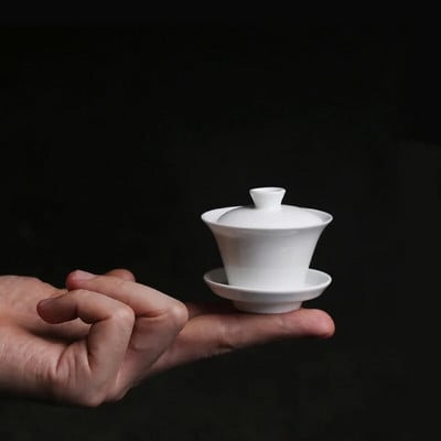 Mini 50 ml Gaiwan teához Szilárd fehér porcelán tureen fedővel Teaedény utazási Kung Fu teáskészlet kínai csésze kis tálak Chawan