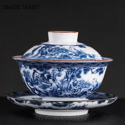 Retro kerámia Gaiwan teáscsésze kézzel készített virágmintás teás tál kínai luxus porcelán teáskészlet Kiegészítők Italkészlet 160ml