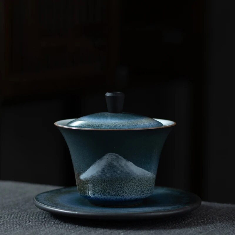 keraminis gaiwan rankomis dažytas kalnų porcelianas 140ml