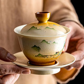 Keramički set za čaj Čaša s mjehurićima Kung Fu Poklopac Zdjela Ljubičasta Gaiwan Ručno oslikana pejzažna slika u kineskom stilu Gaiwan juha Bar od juhe